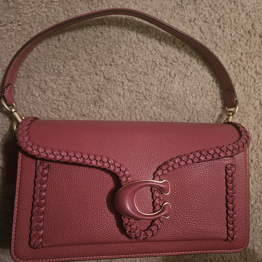 Coach Cherry Red Braided Leather Shoulder Bag